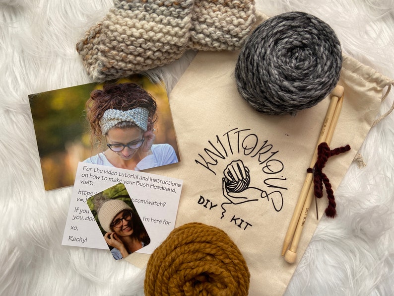 BEGINNERS KNITTING KIT, Beginners Simple Quick Knitting Pattern, Chunky Knit Headband Diy, Easy Knitting Project Kit, Complete Knit Kit image 3