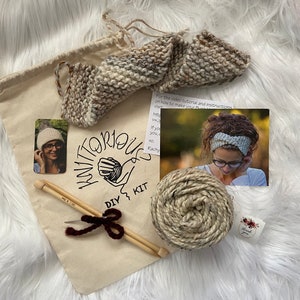 BEGINNERS KNITTING KIT, Beginners Simple Quick Knitting Pattern, Chunky Knit Headband Diy, Easy Knitting Project Kit, Complete Knit Kit image 2