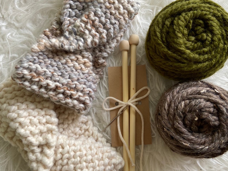 BEGINNERS KNITTING KIT, Beginners Simple Quick Knitting Pattern, Chunky Knit Headband Diy, Easy Knitting Project Kit, Complete Knit Kit image 7