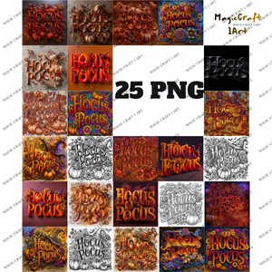 Hocus Pocus — Vibrant Orange‑Red Embossed Halloween 25 PNG with Pumpkins, Bats & Witch Hat