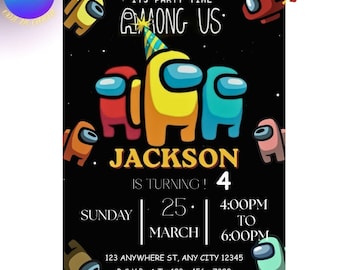 Among Us Birthday Invitation, Space Game Party Invite, Kids Boys (Digital Download)