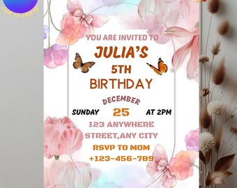 Editable Floral Birthday Invitation Template | Modern Party Invite (Digital Download)
