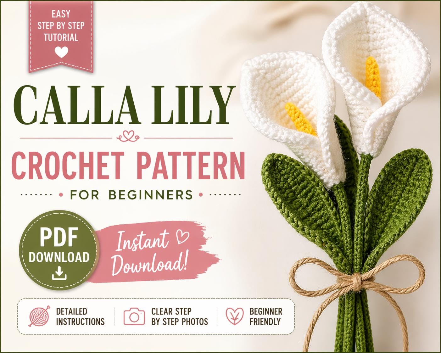 Realistic Calla Lily Crochet Pattern PDF