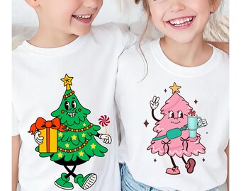 Sibling Christmas Tree  PNG | Retro Xmas kids (Digital Download)