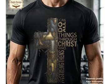 Metallic Camo Patchwork Cross PNG, Philippians 4:13 Sublimation Design (Digital Download)