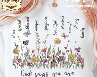 Floral Christian Sublimation PNG, Faux Embroidery Design (Digital Download)
