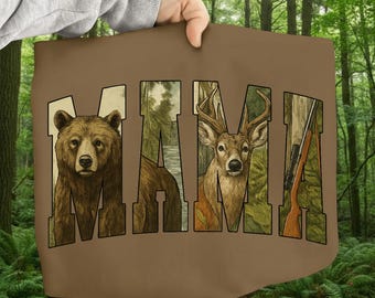 Hunting Mama PNG Bundle: Retro Camo Deer Bear Design (2 Versions)