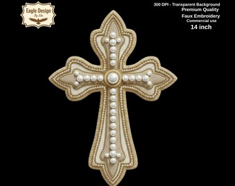 Faux Embroidery Gothic Cross PNG, Victorian Pearl Linen Clipart (Digital Download)