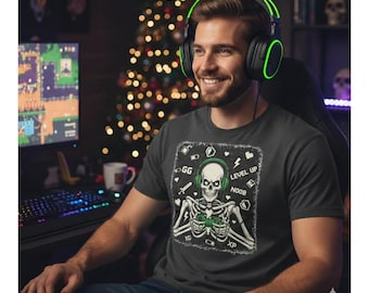 Funny Gamer Skeleton PNG, Retro Skull Design (Digital Download)