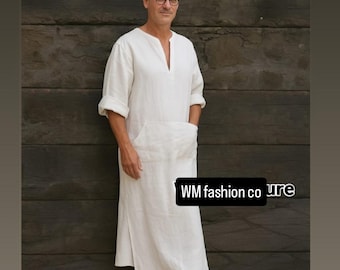 Men’s Luxury Linen Caftan Tunic | Long Pure Linen Shirt | Summer Gift for Him