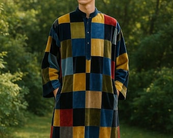 Handmade Velvet Patchwork Kaftan for Men | Winter Robe