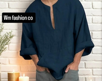 Men’s Linen Caftan Tunic | Long Pure Linen Shirt – Summer Beach Gift for Him