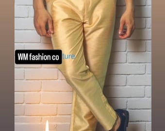 Men’s Golden Silk Pants Trouser | Ethnic Pajama for Men | Wedding & Festive Wear