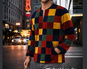 Vintage Velvet Patchwork Tunic for Men | Boho Short Kurta Style Shirt  plus Size Tunic