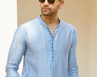 Light Blue Chanderi Silk Kurta Set: Traditional Indian Ethnic Wear