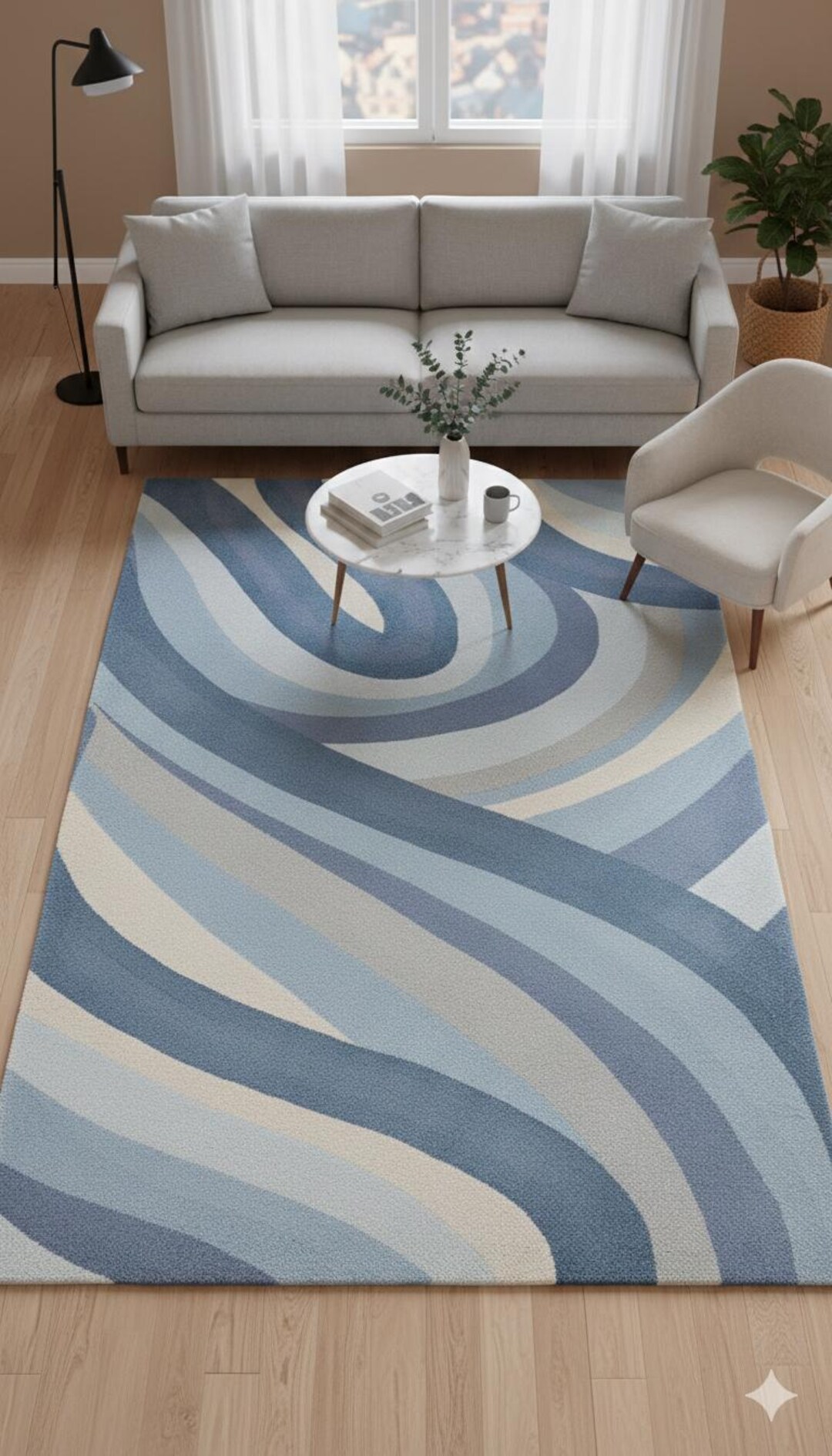 Modern Abstract Blue Wave Hand Tufted Rug | New Zealand Wool Area Rug ...