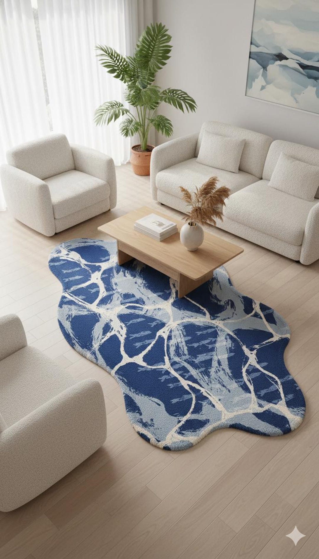 Abstract Blue Area Rug | Hand Tufted New Zealand Wool, Organic Shape - Etsy