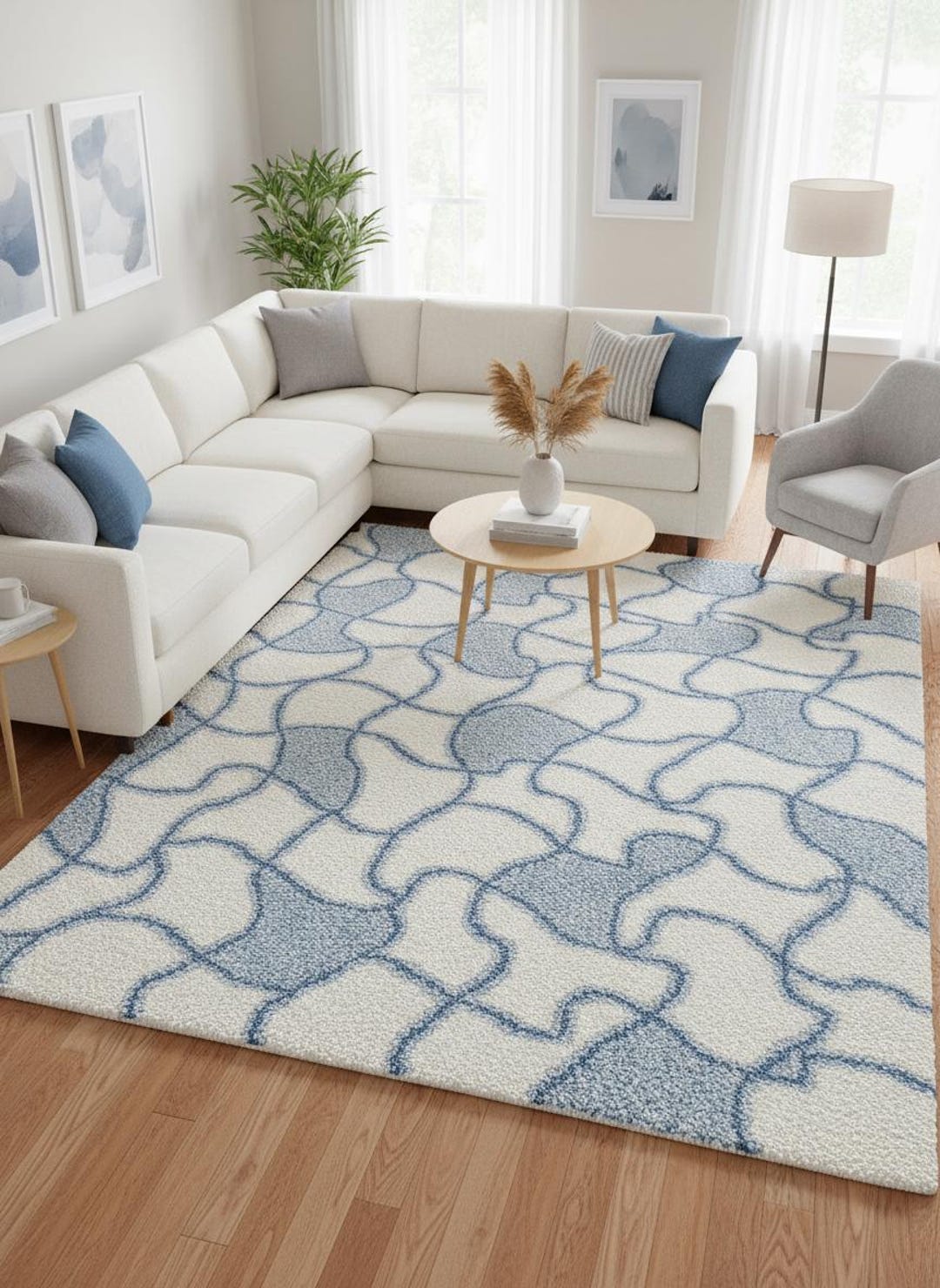 Hand Tufted Wool Rug: Modern Blue Abstract Living Room Carpet - Etsy