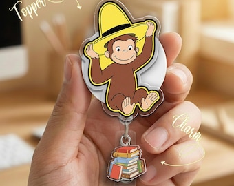 Custom Curious George Badge Reel, Custom Name And Year, Customized Curious George, Christmas Gifts, Monkey Curious George Decor C1NY05
