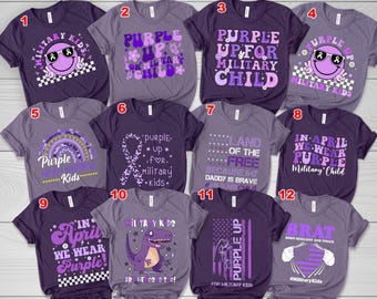 Purple Up For The Military Child T-Shirt, Month of Military Child Shirt, Army Soldier Kids Gift,Boots US Flag Tee,Purple USA Flag Tee NGO102