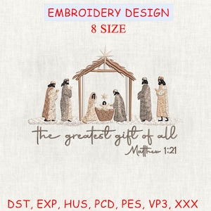The Greatest Gift of All Embroidery Design, Christian Christmas Embroidery File, Nativity Christmas Pes, Christmas Tree, Instant Download