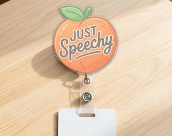 Just Speechy Badge Reel, SLP Badge Reel, Speech Therapist Badge Holder, Cute Peach ID Badge Clip, Retractable Badge Gift B1EH14