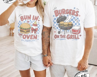 Comfort Colors Bun in the Oven Burgers on the Grill Shirt, 4th of July Pregnancy Announcement JDNX28