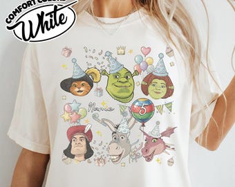 Shrek Birthday Shirt: Comfort Colors Custom Name Age Donkey Fiona Puss in Boots Party Tee JDLD03