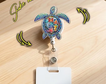 Sea Turtle Shaker Badge Reel, Ocean Animal ID Holder, Cute Nurse Badge Clip, Marine Life Accessory, Vet Tech Gift, Beach Style Work D3G119