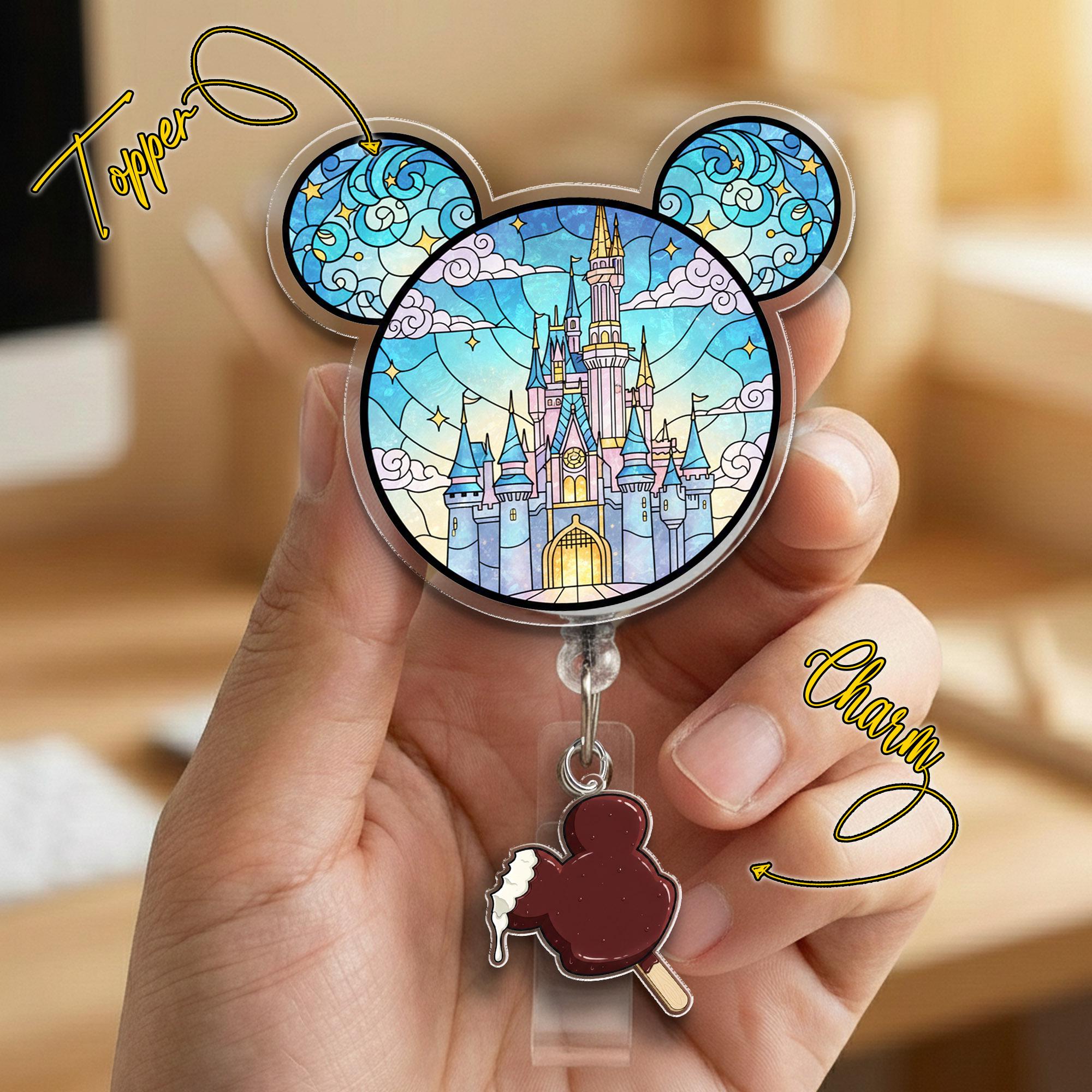 Discover Disney Magical Castle Badge Reel, Disneyland Magic Castle, Mickey Ears Retractable ID Badge Holder, WDW Disneyland Trip NHNY08