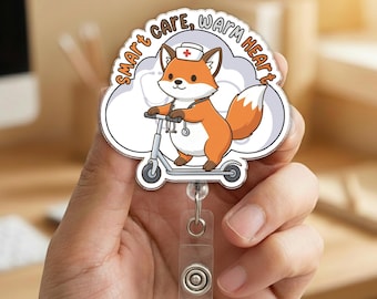 PEDS Nurse Badge Reel, Fox Nurse, Funny Off To Help Little Patients Cute Animal, PEDS Humor JDMQ13-3