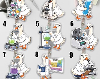 Scientist Goose Badge Reel, Cute Lab Goose Acrylic Badge Holder, Chemistry Microscope Beaker ID Badge Reel Gift NHRE12