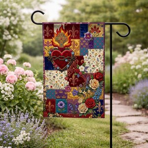 Sacred Heart of Jesus Quilted Garden Flag Catholic Religious Patchwork Quilt Banner JDON02-2