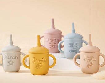 Vaso personalizado para bebé, regalo de Navidad, vaso de silicona para niños pequeños, regalo de cumpleaños, vasos infantiles, biberón, regalo para baby shower, regalo para bebé, vaso entrenador personalizado
