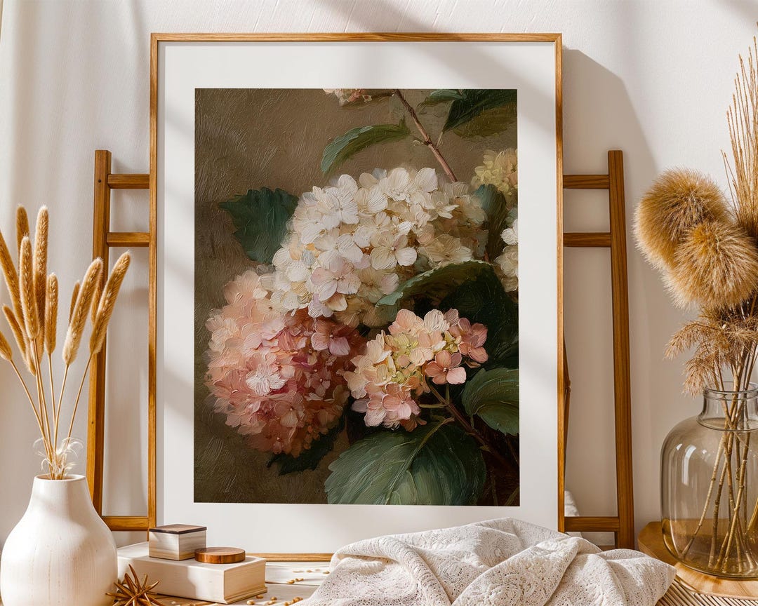 Hydrangea Oil Painting Still Life Art Print – Livingroom Wall Decor ...