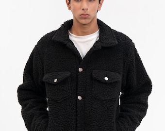 Men's Sherpa Trucker Jacket - Black