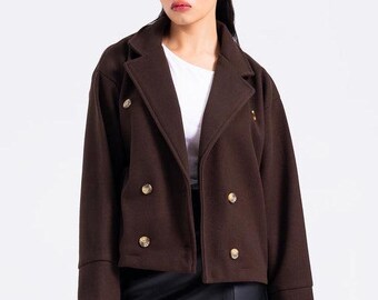 Double Breasted Wool Jacket - Chocolate Brown