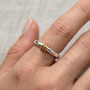 Conjunto de anillos de plata de ley 925, bandas con nudos entrelazados, anillos antiestrés móviles para mujer, joyería delicada apilable, regalo navideño único para ella.