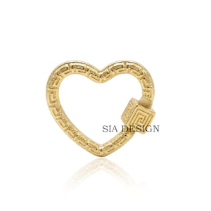 14K Yellow Gold Plated Screw Carabiner Lock, Meander Heart Carabiner, Vintage Silver Carabiner Screw Lock, Texture Scroll Lock Jewelry