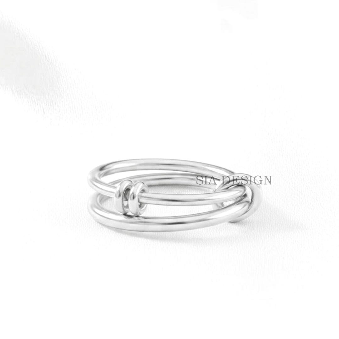 Interlinked Stackable Rings Sterling Silver Multi-link 2 Set Band, Stackable Interlocking Connector ...