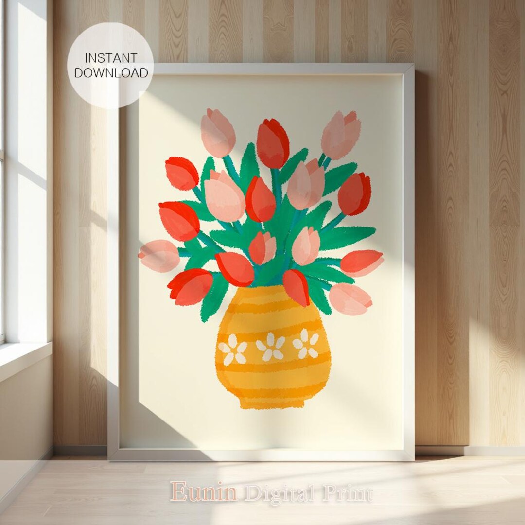 Tulip Vase Printable Botanical Wall Art, Minimalist for Living Room and ...