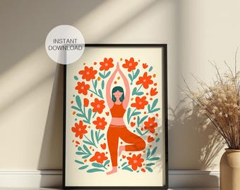 Yoga Pose Wall Art Decor Print, Yoga Studio Poster (Instant Download)