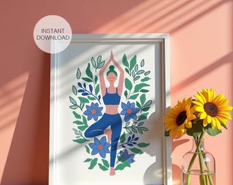 Yoga Pose Flower Print, Body Line Drawing (Instant Download)