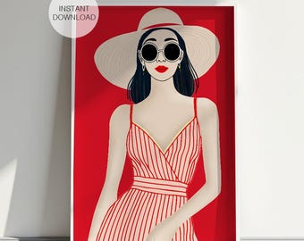 Vrouwenillustratie Fashion Print: minimalistische portretkunst (digitale download)