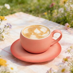 Aesthetic Ceramic Coffee Cup with Saucer, Gradient Latte Mug, Cute Cappuccino Cup, Floral Coffee Mug Gift, Nordic Minimalist Drinkware
