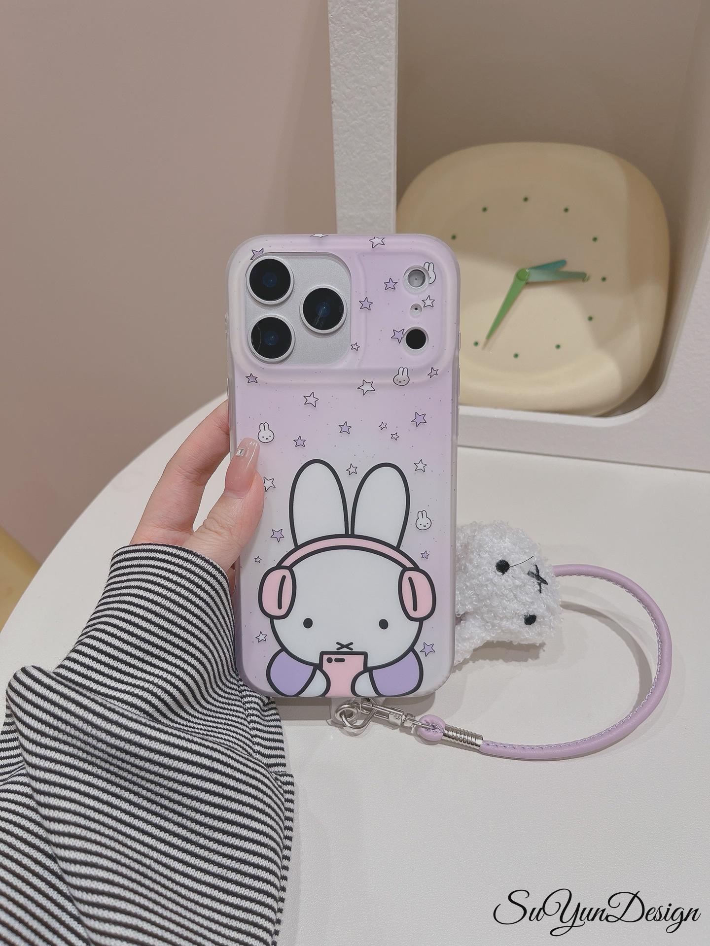 Purple Miffy With Headphones Phone Case, iPhone 17 Pro Max Case