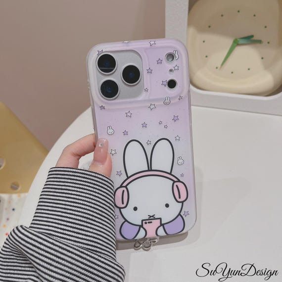 Purple Miffy With Headphones Phone Case, iPhone 17 Pro Max Case