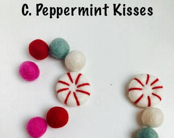 Peppermint Kisses Mix - Wool Felt Ball Garland Kit - 2cm POM POM - Bunting - Choose your Quantity 25-50-100