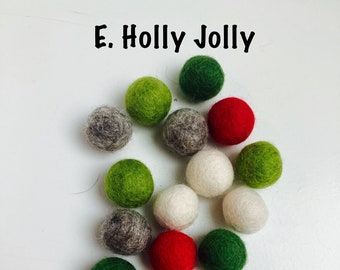 Holly Jolly Mix - Wool Felt Ball Garland Kit - 2cm POM POM - Bunting - Choose your Quantity 25-50-100