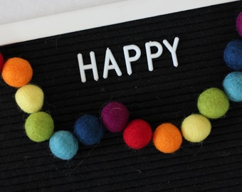Happy - Rainbow Colors - Wool Felt Ball Garland Kit - 2cm POM POM - Bunting - Choose your Quantity 25-50-100